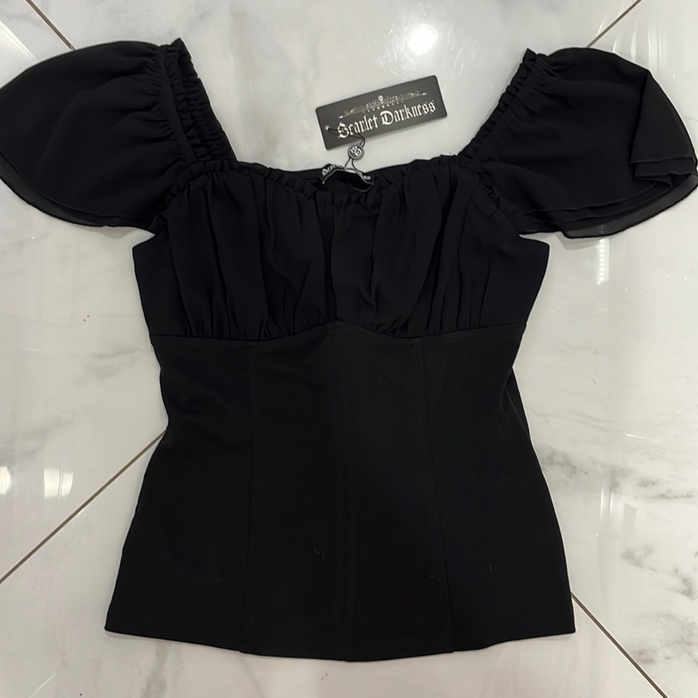 Black peasant corset looking top NWT size medium